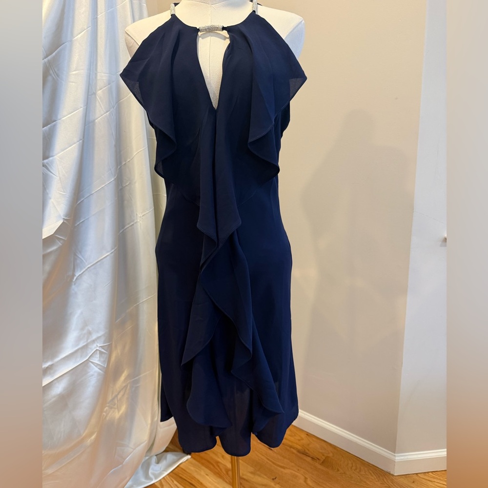 VENUS Asymmetrical Navy Dress